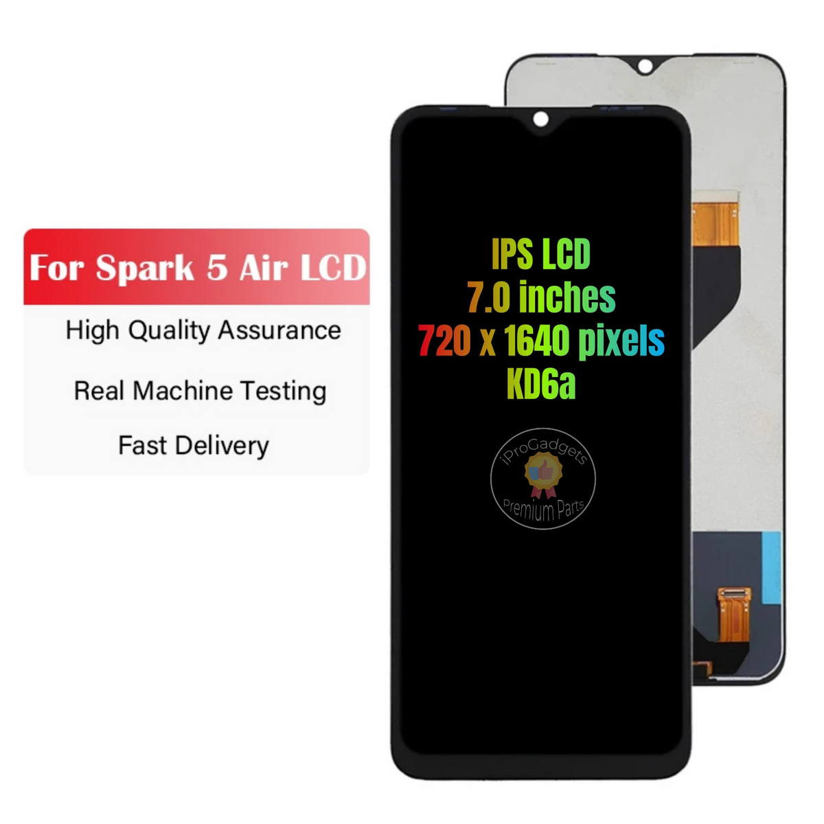 Display LCD + Touch Screen Completo Per Tecno Spark 5 Air (KD6a) – UA PARTS, Ricambio Nero