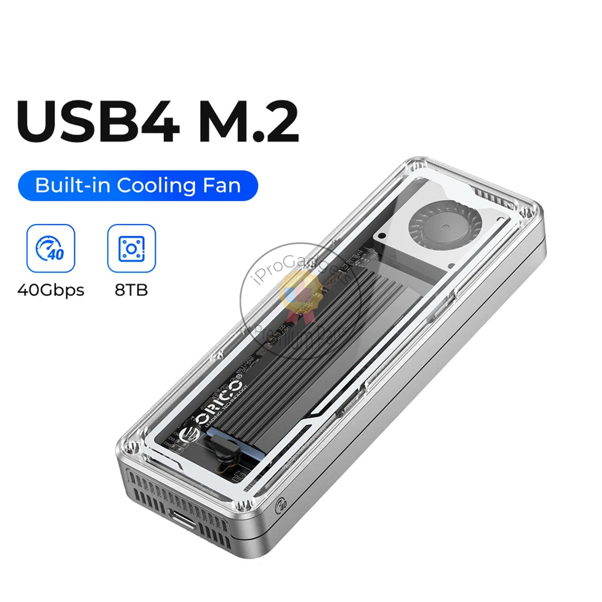 Orico AAGM2-U4 USB4 40Gbps NVME SSD Enclosure with Cooling Fan Compatible Thunderbolt for Mac