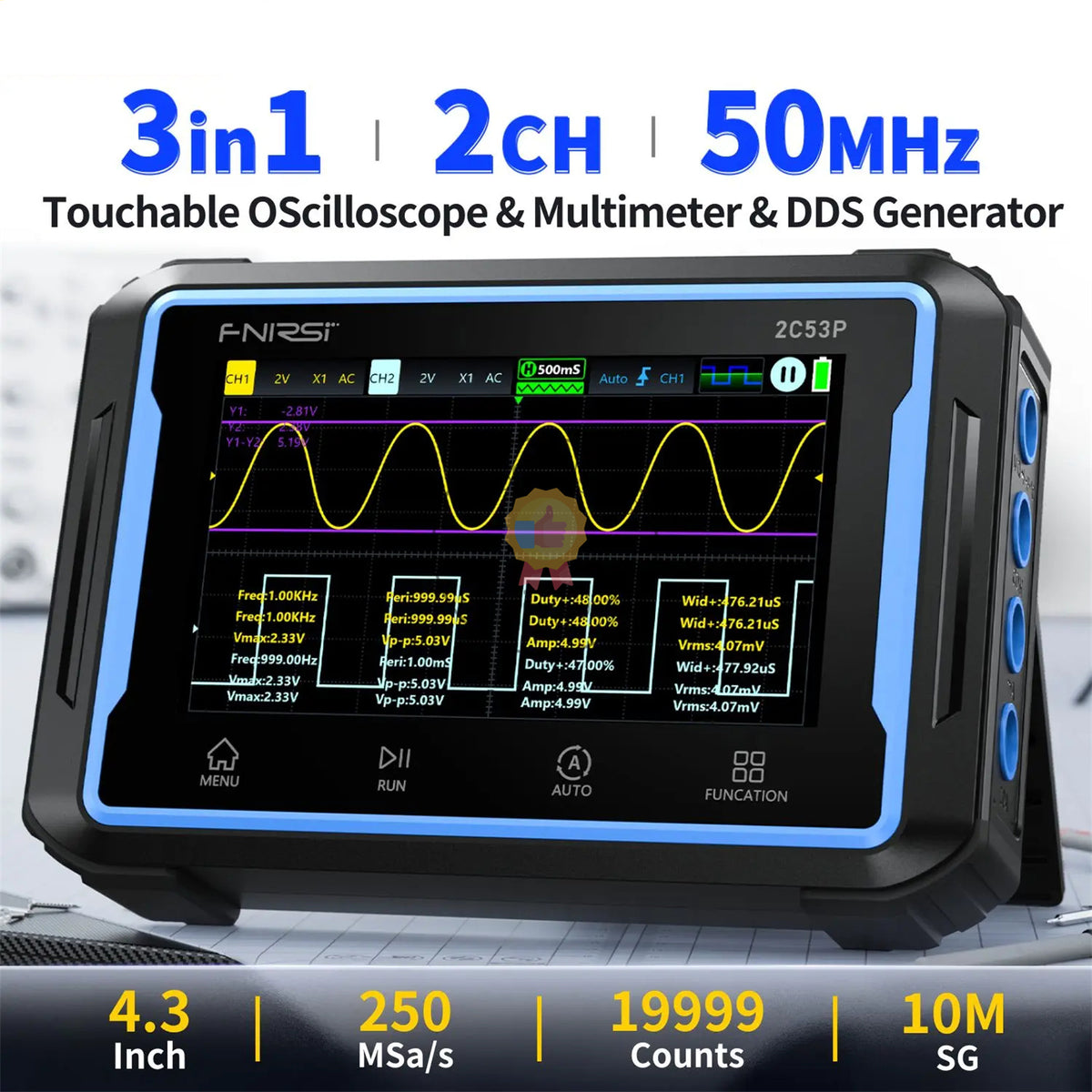 Fnirsi 2C53P Digital Handled Oscilloscope 3 In 1 Multimeter Signal