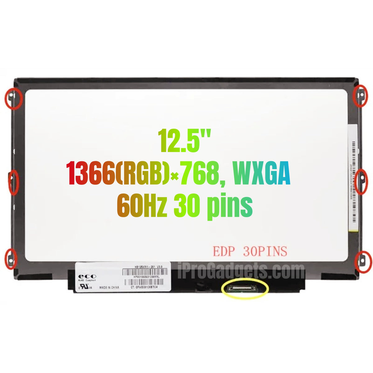 Dalle Écran LED 12.5" HB125WX1-100 Pour PC Portable - 1366x768, 30 Broches, Neuf