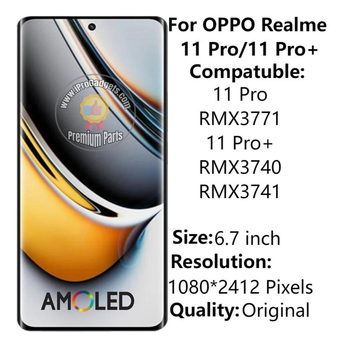 Realme Rmx3741 Replacement AMOLED Display Touch Screen With Frame for Realme 11 Pro+ ...