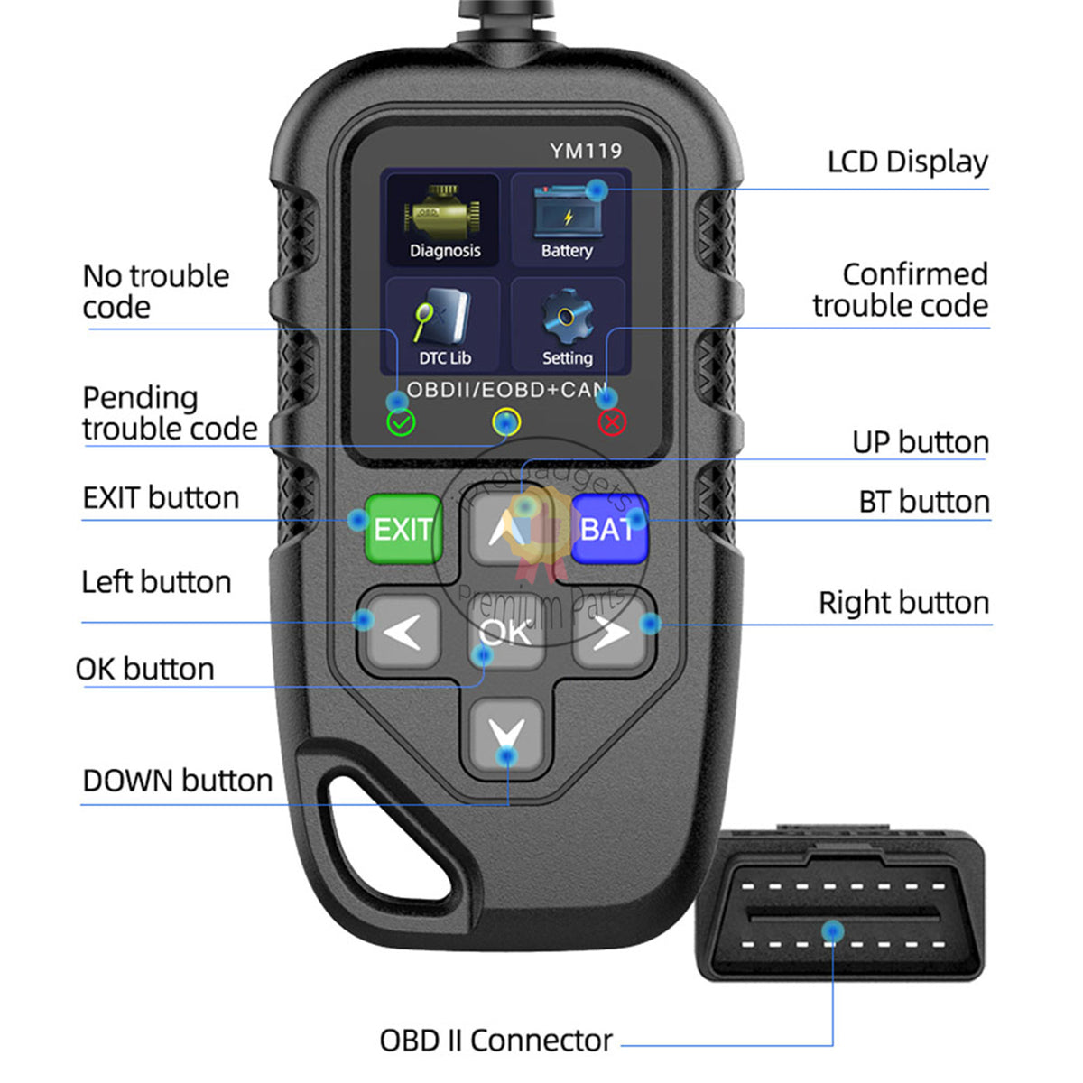 Multi-language OBD2 Code Reader Work for All Cars YM119 Car Auto ...