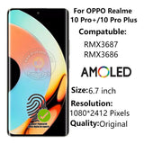 Replacement New Display for Realme 10 Pro+ RMX3686 RMX3687 120Hz AMOLED Touch Screen With Frame Assembly