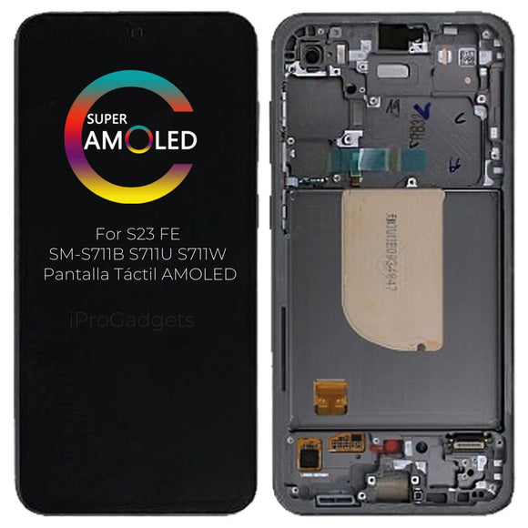 Replacement AMOLED Display Touch Screen With Frame Assembly For Samsung Galaxy S23 FE SM-S711B Black