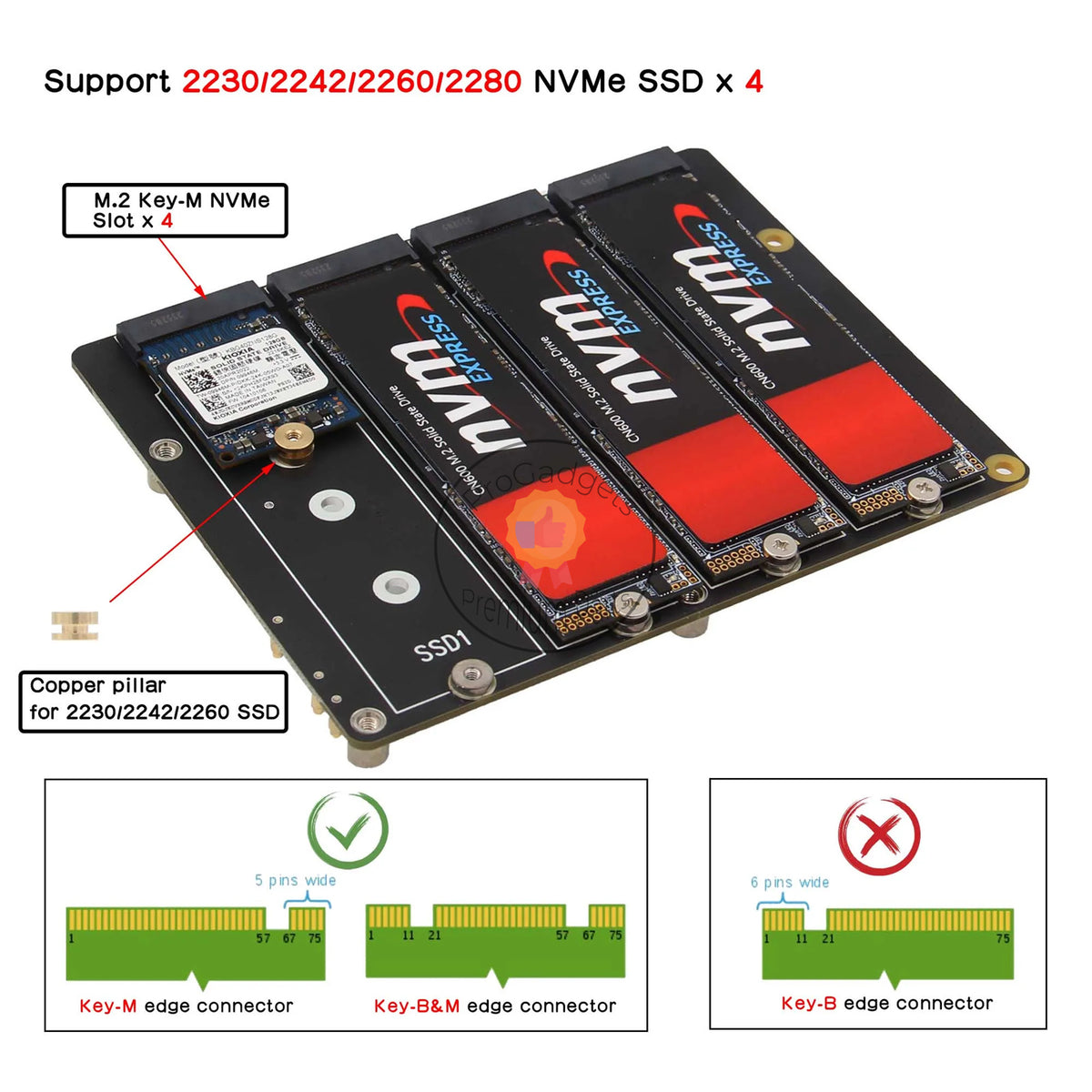 X1011 4-Port PCIe to M.2 NVMe SSD Hard Disk Expansion Board for ...