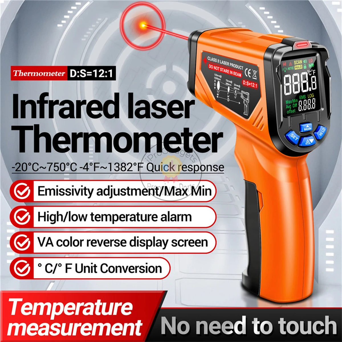 Aneng TH06 Infrared Temperature Gun VA Reverse Screen Thermometer 0.1~1 ...