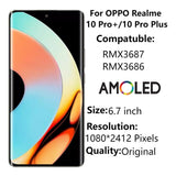 Replacement AMOLED Display Touch Screen With Frame for Realme 10 Pro+ RMX3686 RMX3687