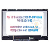 Replacement Full Display for HP PAVILION X360 14-cd0020la 14-dd0xxx FHD LCD Touch Screen With Frame Assembly Black