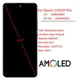 Pantalla táctil de repuesto AMOLED con marco para Xiaomi 13T / 13T Pro 2306EPN60G 23078PND5G