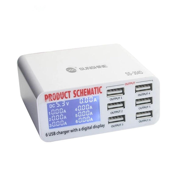 SS-304D Universal 6 Ports USB Quick Charger Station