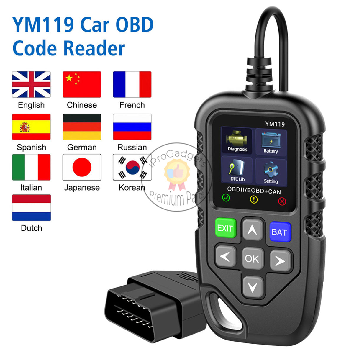 Multi-language OBD2 Code Reader Work for All Cars YM119 Car Auto ...