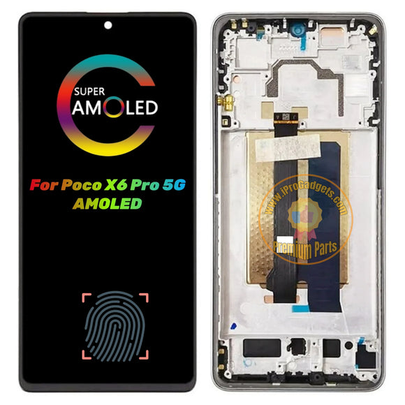 Replacement Display For Xiaomi Poco X6 Pro 5G 2311DRK48G 2311DRK48I AMOLED Touch Screen With Frame Black