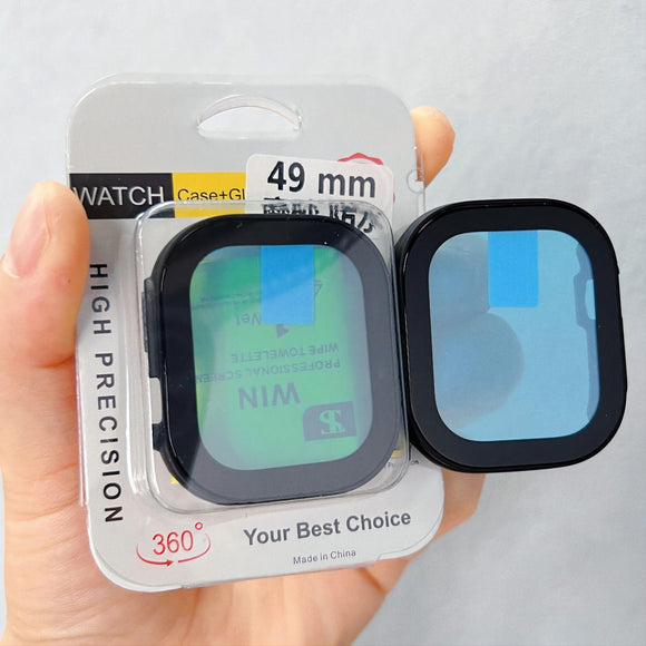 Para funda impermeable Apple Watch con protector de pantalla de cristal con borde recto