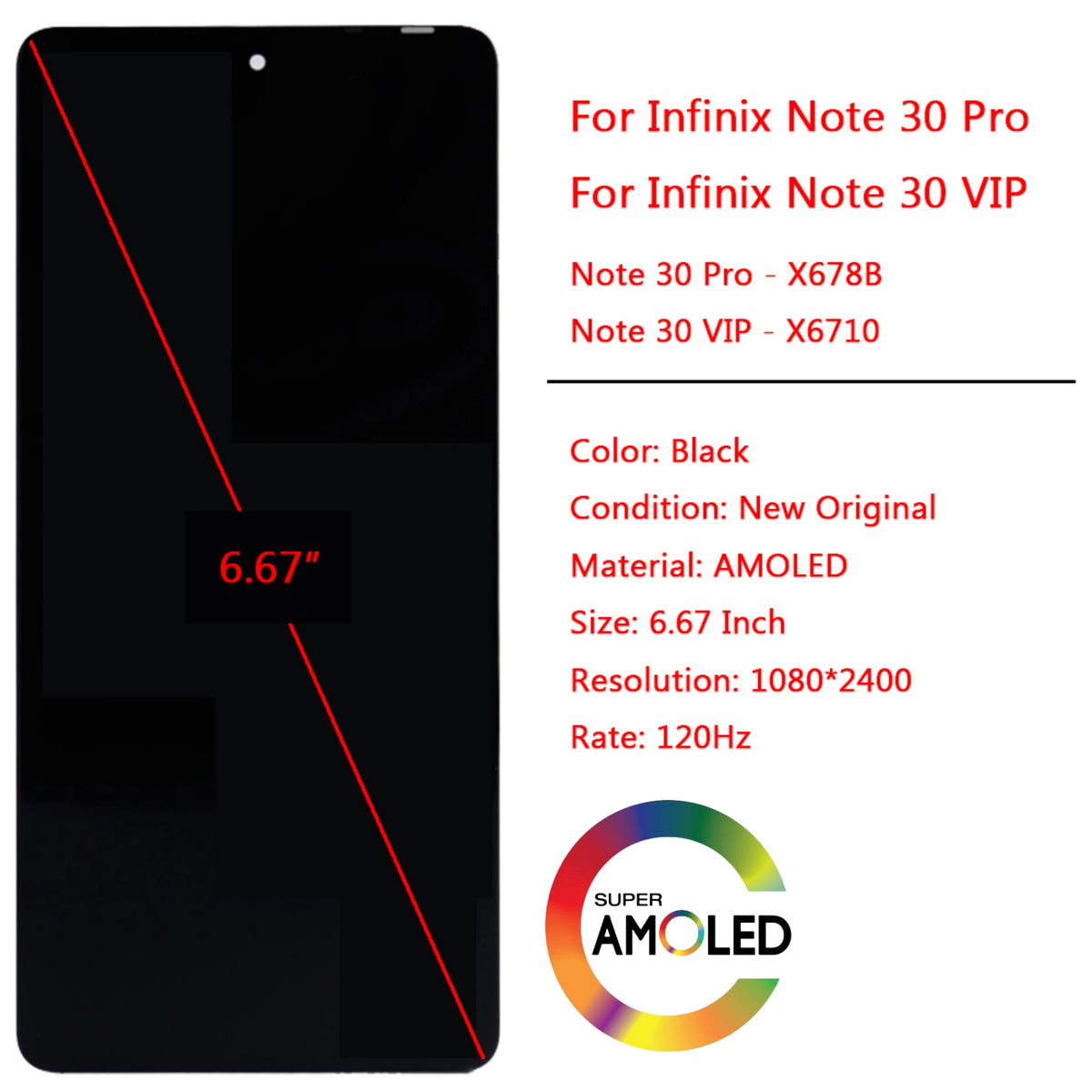 Replacement AMOLED Display Touch Screen Assembly For Infinix Note 30 ...