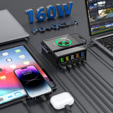 160W Universal Multi Wireless Charger Station QC3.0 USB Type C PD 65W