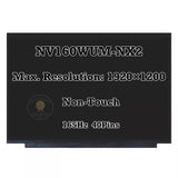 Replacement New Display NV160WUM-NX2 NV160WUM-NX3 16.0 inch 165Hz FHD LCD Screen For Gaming Laptop