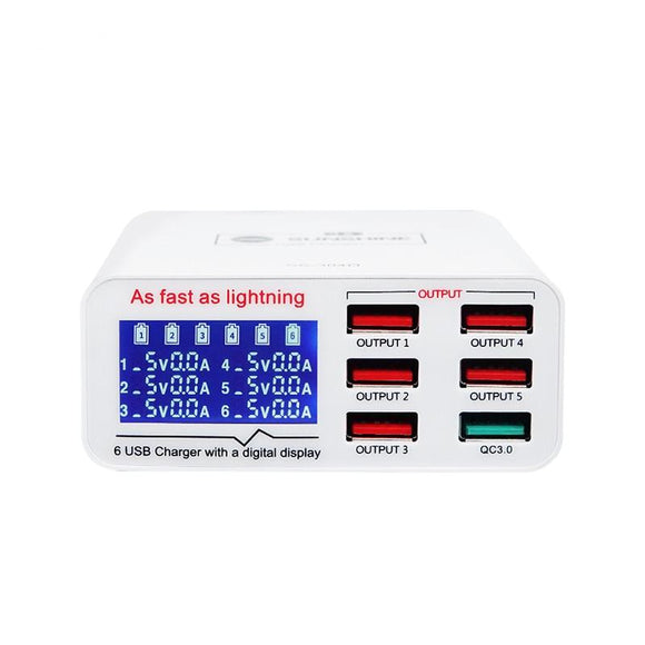 SS-304Q 6 Port LCD USB Charger 2.4A Fast Charging Station