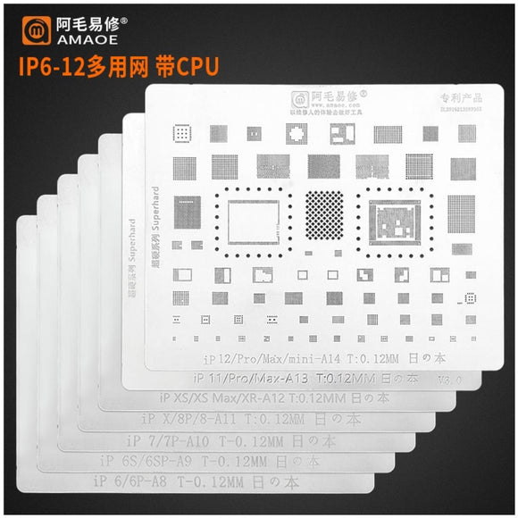 AMAO BGA CPU Reballing Stencil Template For iPhone 6 to 12 Series