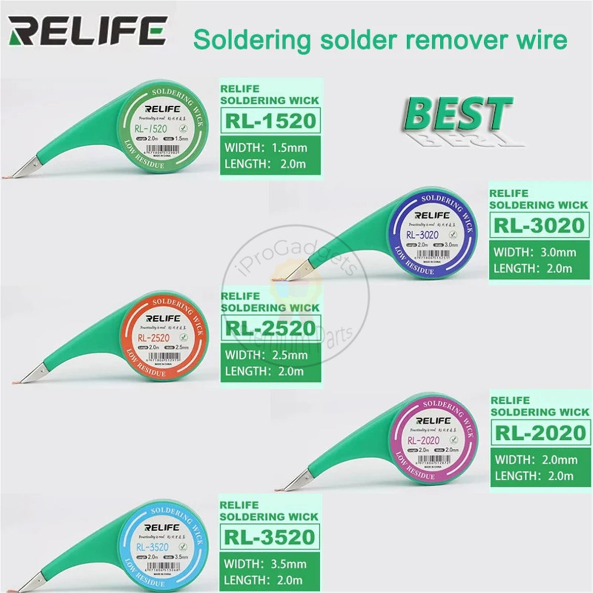 iProGadgets Repair Tools RELIFE Solder Wick No-Clean Copper Desoldering ...