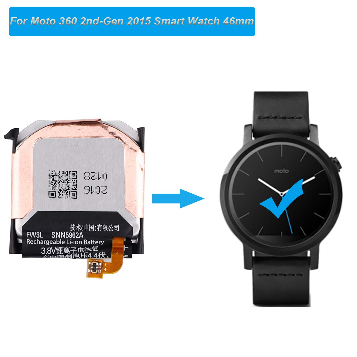 Batería de repuesto FW3L para reloj inteligente Moto 360 de segunda  generación 2015 de 46 mm S