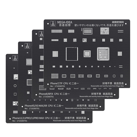 Mega-Idea Black Steel BGA Reballing Stencil for iPhone 13 12 11 Pro MAX XS XR X 8 7 6 6S Plus CPU Chip Soldering Net