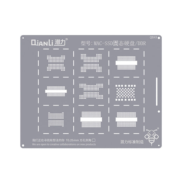 Qianli BGA Reballing Stencil for Macbook MAC SSD DDR Solid State Hard Disk Square Hole Soldering Net Reballing Plate T0.25MM