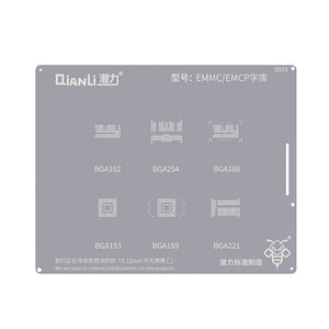 Qianli BGA Reballing Stencil for EMMC EMCP BGA162 BGA254 BGA186 BGA153 BGA169 BGA221 Soldering Template Thickness 0.12mm