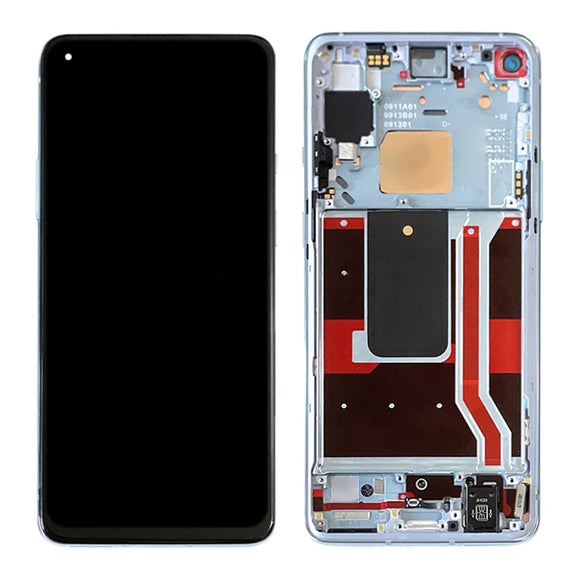 Replacement for OnePlus 8T 5G 1+8T AMOLED LCD Screen Digitizer With Bezel Frame Assembly Light Blue OEM