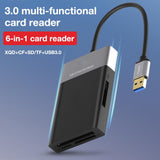 USB 3.0 Multi Functional Card Reader 6 in 1 HUB For XQD CF SD TF